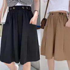 批发西装短裙裤女夏季垂坠感小个子松紧腰五分阔腿裤大码显瘦休闲胖MM
