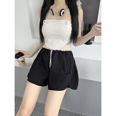 批发实拍 高质量斜纹】  宽松女短裤夏新款阔腿裤拼色热裤休闲裤