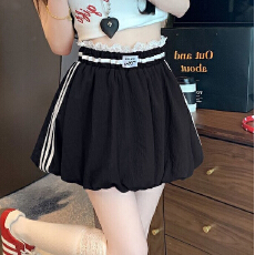 批发韩版新款蕾丝边撞色花苞<b class='q'>短裙</b>女2026夏季新款松紧高腰防走光<b class='q'>半身</b>裙