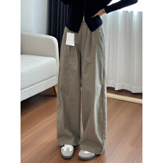批发美式卡其色工装休闲裤女<b class='q'>秋</b>季新款大码胖mm高腰宽松显瘦阔腿弯刀