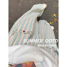 批发条纹裤女春<b class='q'>秋</b>夏季新款休闲宽松直筒小个子高腰垂感阔腿裤