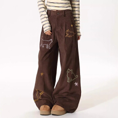 批发美式复古刺绣弯刀<b class='q'>牛仔裤</b><b class='q'>女</b>春秋款高街设计感宽松显瘦阔腿裤子