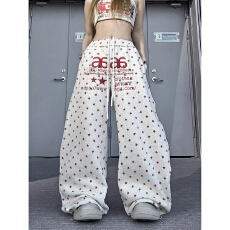 批发甜妹可爱五角星刺绣休闲裤男女2026春夏秋宽松<b class='q'>时尚</b>阔腿糯米卫裤