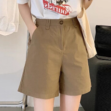 纯棉优质面料短裤女夏季薄款西装裤子高腰休闲直筒阔腿五分裤