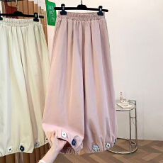 批发粉色女款爆款2026新款灯笼裤设计感钩花高腰<b class='q'>九分</b>休闲裤宽松哈伦裤