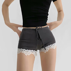批发美式辣妹蕾丝拼接低腰短裤休闲<b class='q'>夏季</b>修身新款抽绳外穿健身<b class='q'>运动</b>热裤