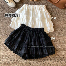 批发甜美风<b class='q'>蕾丝</b>边蛋糕裤裙抽绳休闲裤女高腰显瘦裙裤百搭A字<b class='q'>短裤</b>