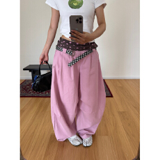 批发甜酷波点拼接伞兵裤子女宽松直筒工装裤阔腿裤休闲<b class='q'>运动</b>长裤