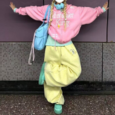 批发美式波点满印阔腿卫裤男女<b class='q'>春</b>宽松休闲垂感直筒长裤