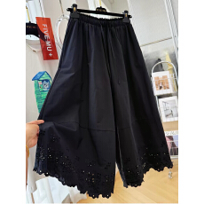 批发【原版面料】特大码300斤宽松阔腿<b class='q'>裙裤</b><b class='q'>女</b>夏镂空钩花八分休闲裤