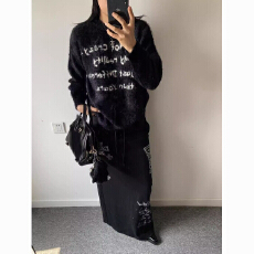 批发设计高腰显瘦<b class='q'>街头</b>感古着宽松裙子春秋复古气质辣妹印花半身裙松紧