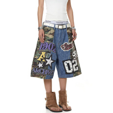 批发夏季薄款个性高质量3D打印牛仔短裤男女潮牌中裤男女五分裤潮