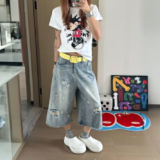 批发夏季美式休闲痞帅水洗复古牛仔<b class='q'>短裤</b>男直筒宽松百搭<b class='q'>大码</b>五分裤子潮