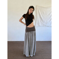 批发慵懒风夏季新款弹力纽扣半身裙女中<b class='q'>长裙</b>高腰显瘦垂感百搭<b class='q'>拖地</b><b class='q'>长裙</b>