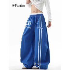 批发美式嘻哈街舞双腰头字母印花弯刀裤男女夏季速干jazz爵士舞阔腿裤