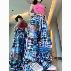 批发格子休闲裤子男女2026春秋新款宽松显瘦<b class='q'>高腰</b>垂感巨好看的<b class='q'>阔腿裤</b>