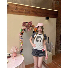 批发[原版质量 仿棉罗纹色织】条纹撞色抽绳短裤女<b class='q'>夏季</b><b class='q'>运动包</b>臀三分裤