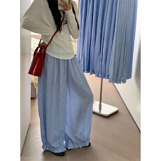 批发ins<b class='q'>甜美</b>格子波点花苞裤女夏季韩版宽松显瘦百搭小清新遛弯裤长裤