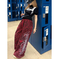 批发美式豹纹窄版阔腿裤男女秋冬2026新款高腰垂感设计感休闲<b class='q'>运动</b>裤
