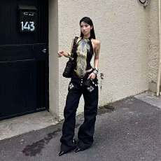 批发<b class='q'>欧美</b>高级感微喇叭黑色男女牛仔<b class='q'>裤</b>潮流百搭坠感嘻哈休闲复古<b class='q'>裤</b>子
