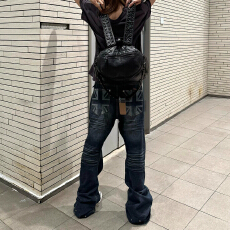 批发大码美式复古水洗抓痕压褶<b class='q'>牛仔裤</b>男女街头设计感<b class='q'>钉珠</b>直筒弯刀长裤