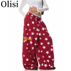 批发美式<b class='q'>街头</b>慵懒星星满印阔腿休闲复古爵士舞设计感松紧腰卫裤