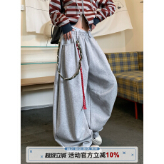 批发美式<b class='q'>街头</b>腰绳设计感弯刀卫裤男女宽松阔腿运动街舞慵懒长裤子