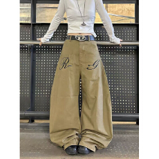 批发美式复古反穿牛仔裤女设计感2026弯刀宽松阔腿情侣<b class='q'>休闲裤</b>