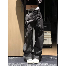 批发美式复古街头双腰头剑道原牛baggy牛仔裤男女秋新款宽松阔腿<b class='q'>裤子</b>