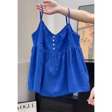 批发克莱因蓝显白吊带背心女夏季<b class='q'>宽松</b>显瘦外穿辣妹无袖娃娃衫绝美上衣