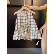 批发韩系复古不规则无袖背心<b class='q'>衬衫</b>女夏设计感蕾丝花边圆领娃娃衫上衣