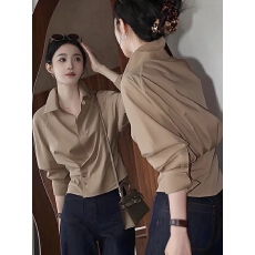 批发法式气质<b class='q'>通勤</b>穿搭高级感百搭休闲咖色衬衫女2025早秋新款时尚上衣