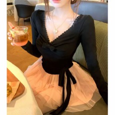 批发瑞茜威瑟斯 浪漫埃菲尔秋纯欲千金风法式网纱连衣裙<b class='q'>短</b>裙