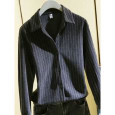 批发竖条纹加厚磨毛衬衣女韩版<b class='q'>百搭</b>宽松长袖衬衫外套秋冬内搭休闲上衣