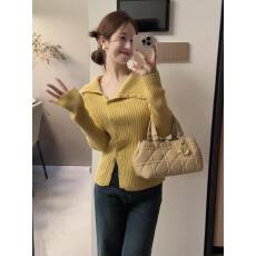 批发首尔初秋气质高级感<b class='q'>不规则</b>翻领设计秋季毛衣<b class='q'>针织衫</b>