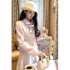 批发Acaine粉色毛呢外套高腰a字半身裙套装女秋法式气质千金风<b class='q'>两件</b>套