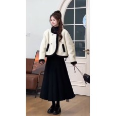 批发2025秋季新款小个子气质加厚短款毛绒外套女搭休闲阔腿裤两件套