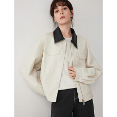 批发法式撞色翻领短款夹克式外套女2025冬季新款休闲<b class='q'>通勤</b>独特上衣