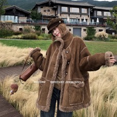 批发小君君布兰妮 <b class='q'>街头</b>暖炉羊羔毛羊羔绒麂皮外套女保暖两穿上衣