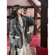 批发Bull0313一个叁漫雪柏林 灰色<b class='q'>西装外套</b>少女<b class='q'>蕾丝</b>花边毛呢西服