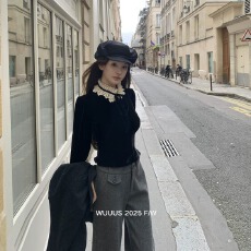 批发Wuuus <b class='q'>巴洛克</b>丝绒组 法式中古蕾丝 可拆卸领口 衬衫/<b class='q'>连衣裙</b>