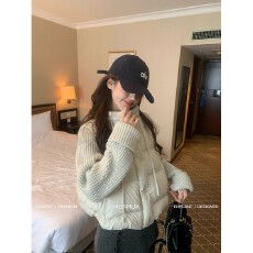 批发花花挪威日记~韩系立领针织拼接袖冬季宽松百搭棉服