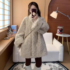 批发慵懒感羊羔毛皮草外套女皮毛一体中长款宽松花狐貂环保毛毛大衣<b class='q'>冬</b>
