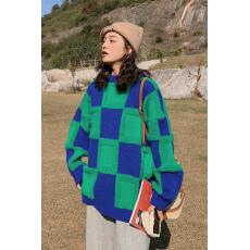 慵懒风格子毛衣冬季2023新款复古加厚套头外穿长袖保暖针织上衣女