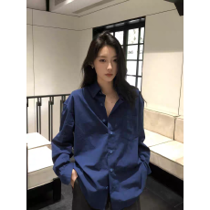 批发YooGirls廓形筋骨感宝蓝色长袖<b class='q'>衬衫</b>外套女夏秋宽松防晒高级感<b class='q'>衬衣</b>