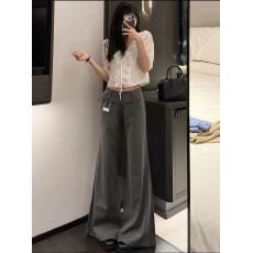批发灰色低腰微喇<b class='q'>西装</b>裤女2026春季新款显瘦喇叭拖地长裤