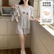 批发2025新款莫代尔睡衣女短袖短裤夏季薄款舒适睡衣套装(带胸垫）