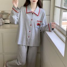 批发2026春秋新款纯棉女士<b class='q'>睡衣</b>长袖开衫翻领甜美休闲<b class='q'>全棉</b>可外穿家居服