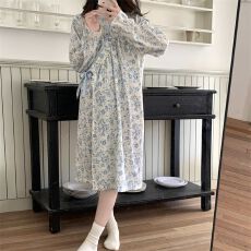 批发2026年<b class='q'>春</b>季新款云朵棉绑带长袖睡裙女甜美可爱舒适可外穿家居服