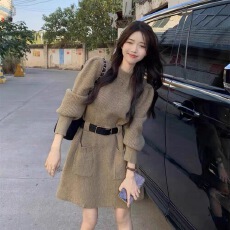 批发大码女装秋冬新款胖mm收腰显瘦慵懒风毛衣裙配大衣内搭针织<b class='q'>连衣裙</b>